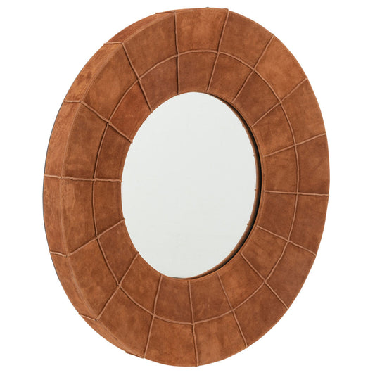 (عريض)مرآة دائرية قماش بني