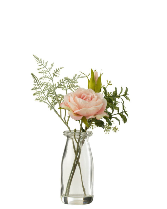 25 نبتة اصطناعية زهرية مع مزهرية زجاج شفاف