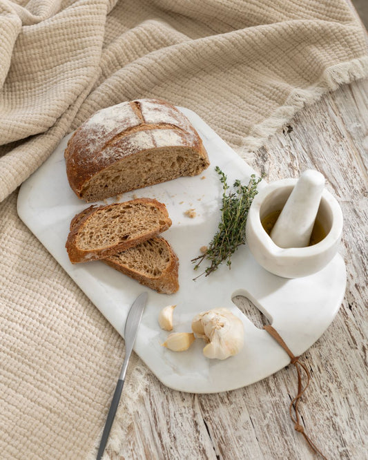 طبق تقطيع Marble أبيض مستطيل