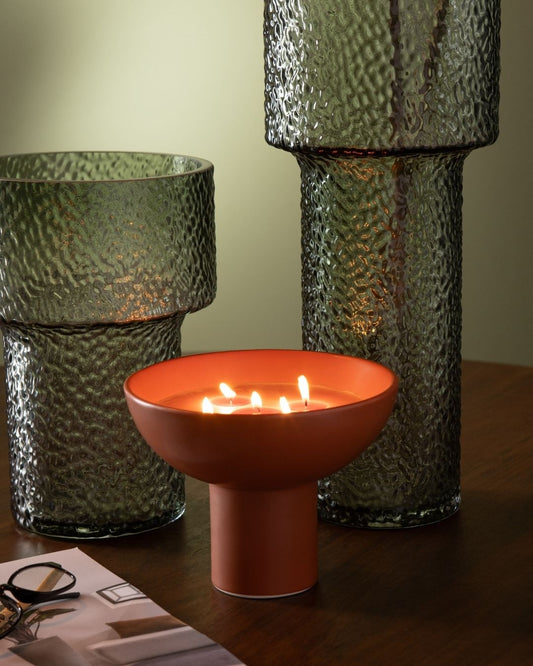 شمعة ديكور بوعاء سيراميكي باللون القرميدي