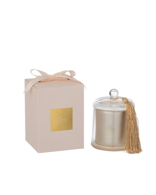 شمعة "ELDERFLOWER " مع غطاء زجاج حجم صغير بيج