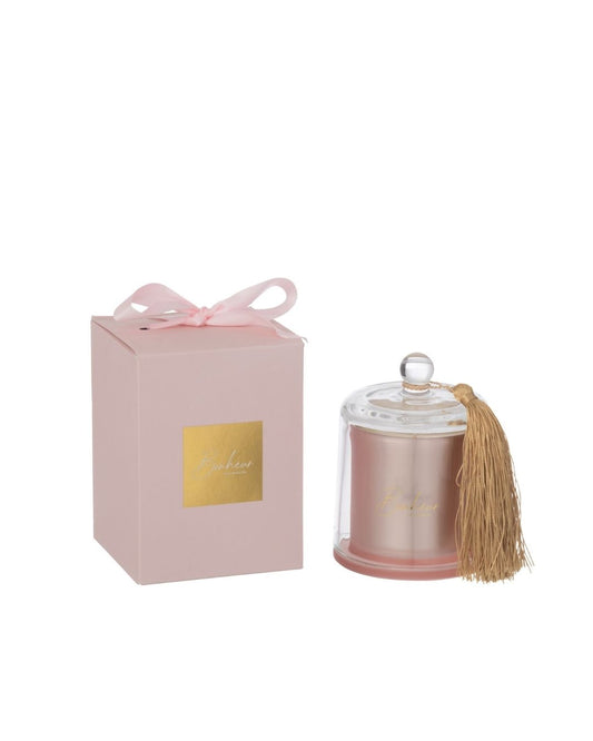 شمعة "SAPPHIRE AMBER TEA" مع غطاء زجاج حجم صغير زهري