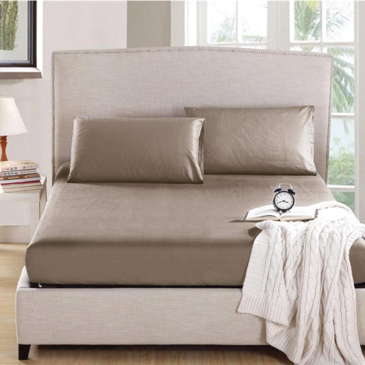 طقم شرشف مطاط صيفي بيج غامق (Microfit)