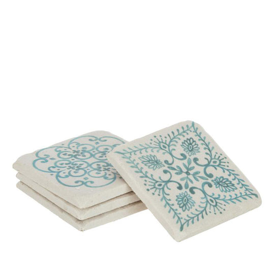 قواعد اكواب "Resin" ابيض وأزرق 4 قطع