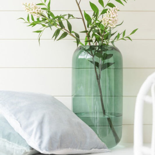 مزهرية زجاجية اسطوانية خضراء