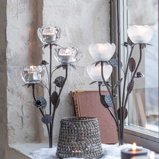 حامل شموع "Flowers" شفاف وأبيض 43سم