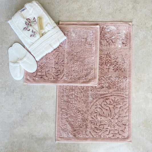 طقم سجاد حمام " SHINY " زهري قطعتين