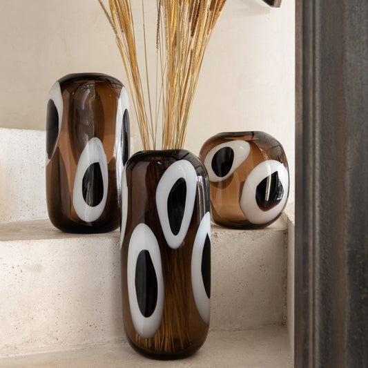 مزهرية "Izzy" زجاج بني وأبيض