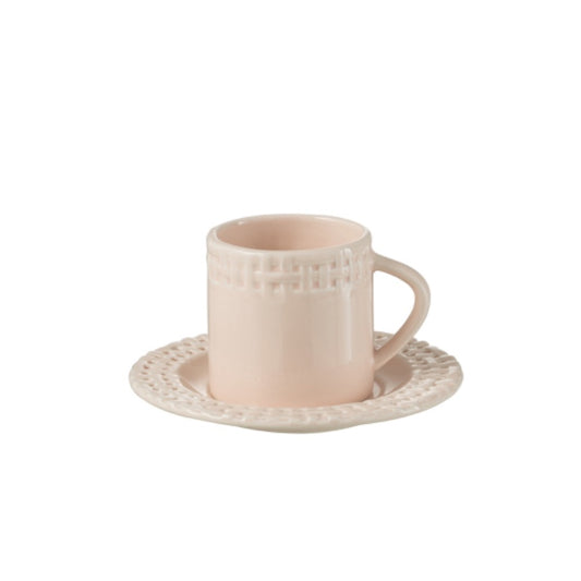 كوب مع صحن لون زهري