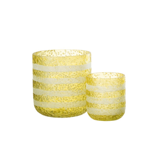 مزهرية زجاج أصفر وأبيض