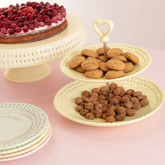 طبق كعك للتقديم طبقتين أصفر