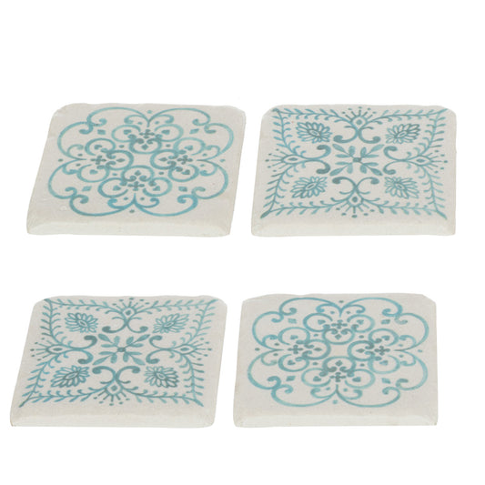 قواعد اكواب "Resin" ابيض وأزرق 4 قطع