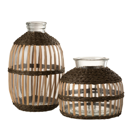 مزهرية شفاف دمج زجاج وقش حجم كبير